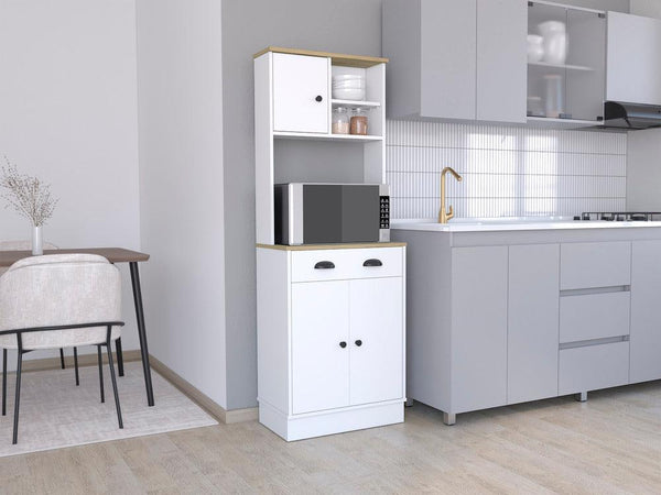 Alacena Almena, Blanco Duqueza y Macadamia, con puertas y gran capacidad de almacenaje ZF - VIRTUAL MUEBLES
