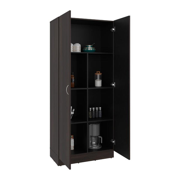 Alacena Roy, Nogal Europeo y Wengue, con dos puertas y manijas metálicas