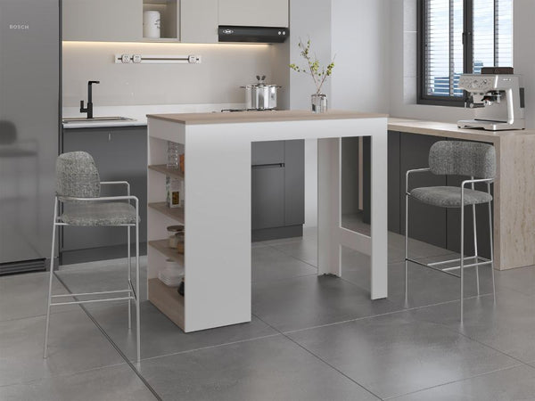 Barra Auxiliar de Cocina Greer, Blanco Duqueza y Bardolino, con espacio para ubicar objetos de cocina