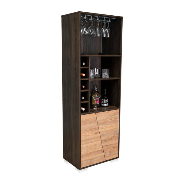 Bar Orus, Caoba y Miel, con Amplio Espacio Para Botellas y Porta Copas