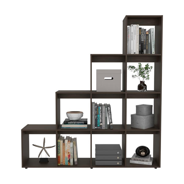 Biblioteca Escalera Ascher, Nogal Europeo, con Variedad de Espacios Para Libros y Artículos Decorativos