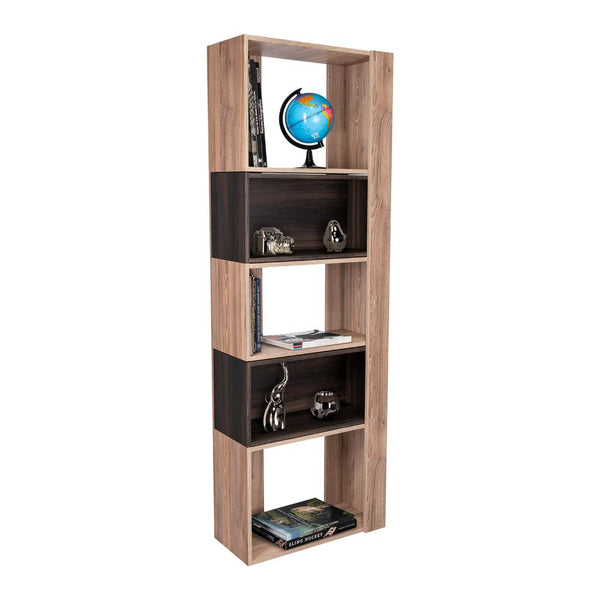 Biblioteca Mánchester, Miel y Caoba, con Dos Módulos Flotantes y Tres Entrepaños