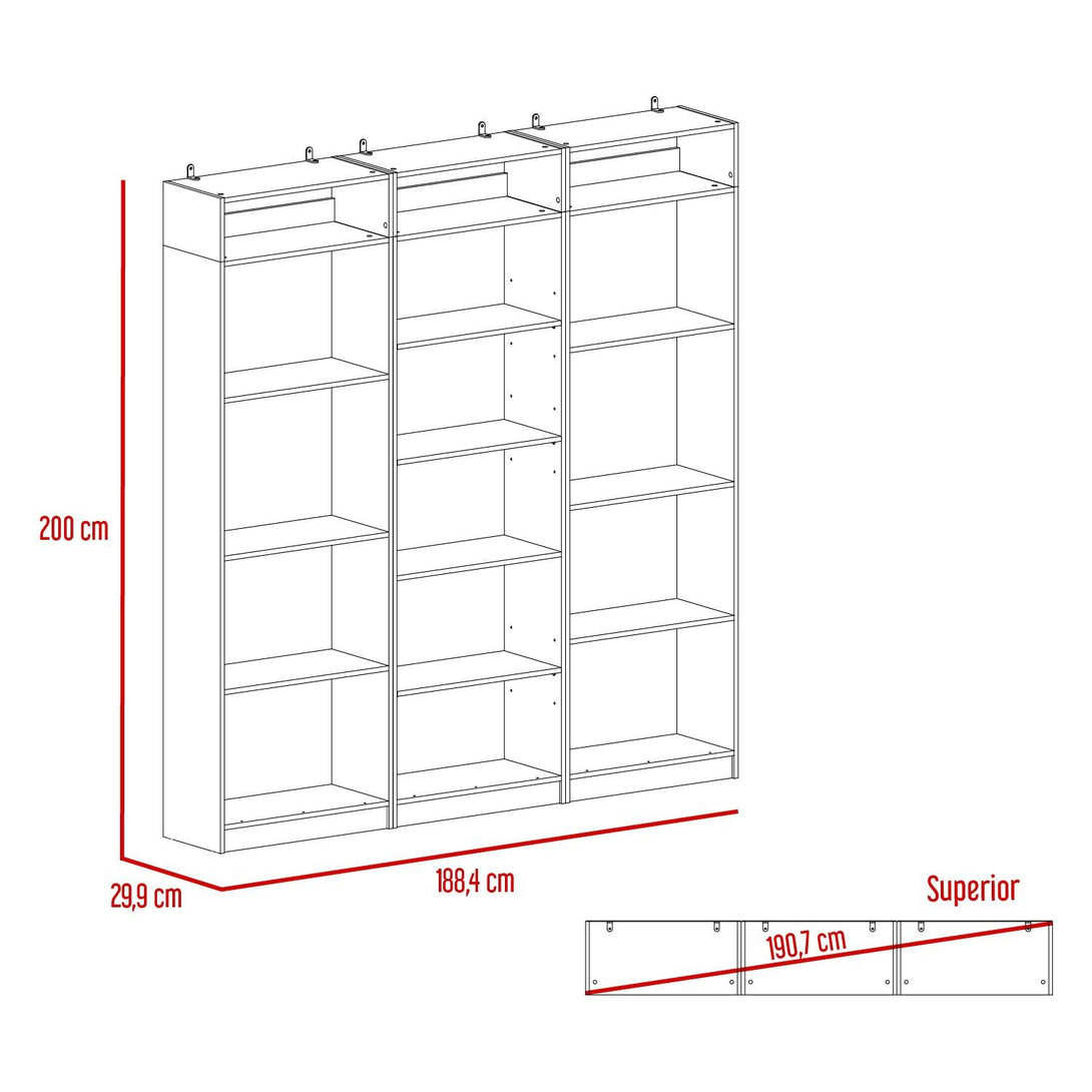 Combo de Bibliotecas Home, Macadamia, Incluye Tres Bibliotecas sin puertas y Tres Complementos - VIRTUAL MUEBLES