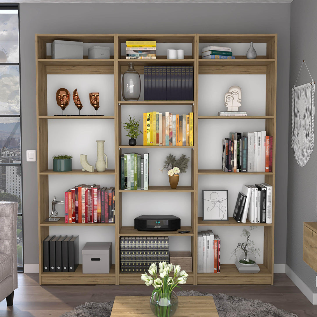 Combo de Bibliotecas Home, Macadamia, Incluye Tres Bibliotecas sin puertas y Tres Complementos - VIRTUAL MUEBLES