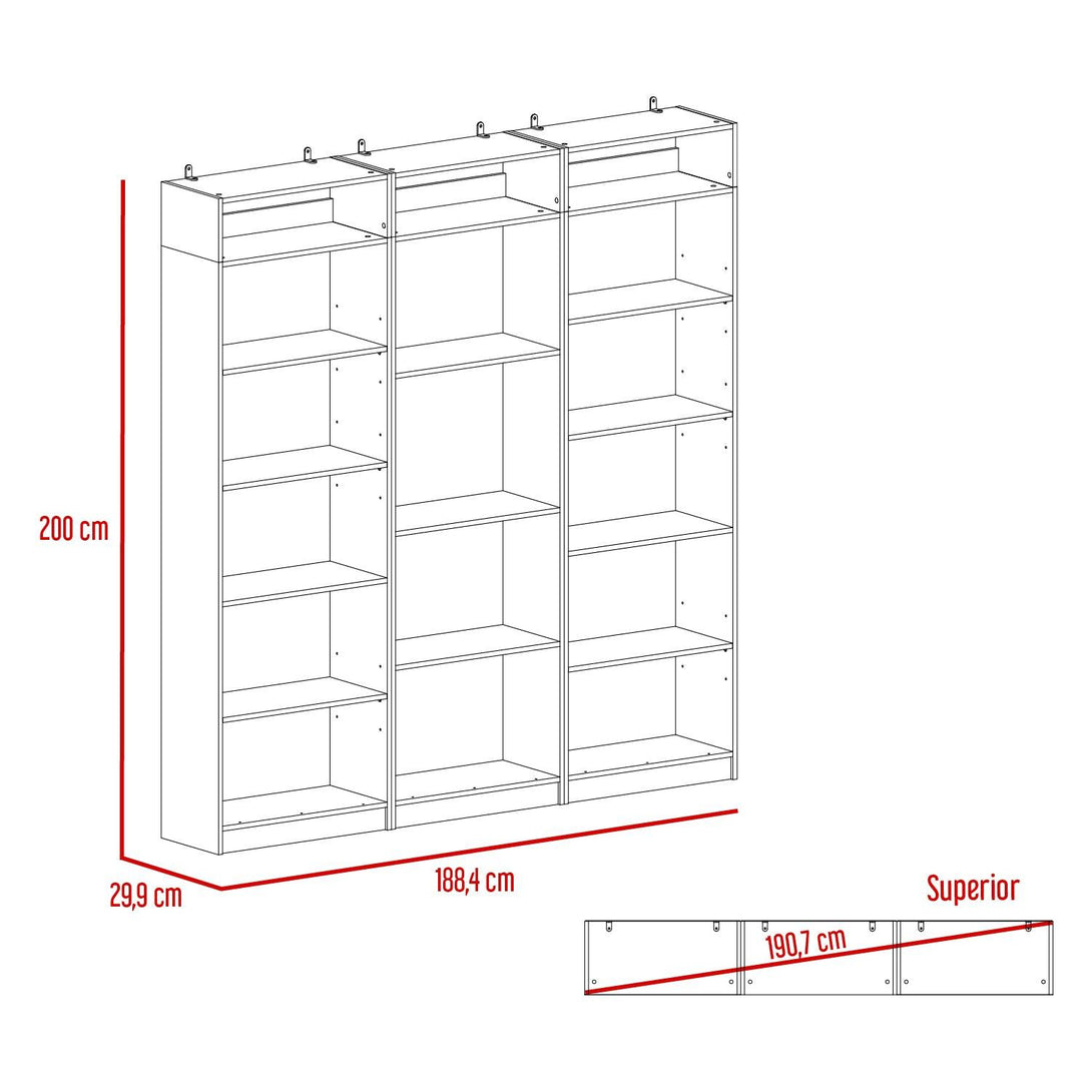 Combo de Bibliotecas Home, Macadamia, Incluye Tres Bibliotecas sin puertas y Tres Complementos - VIRTUAL MUEBLES