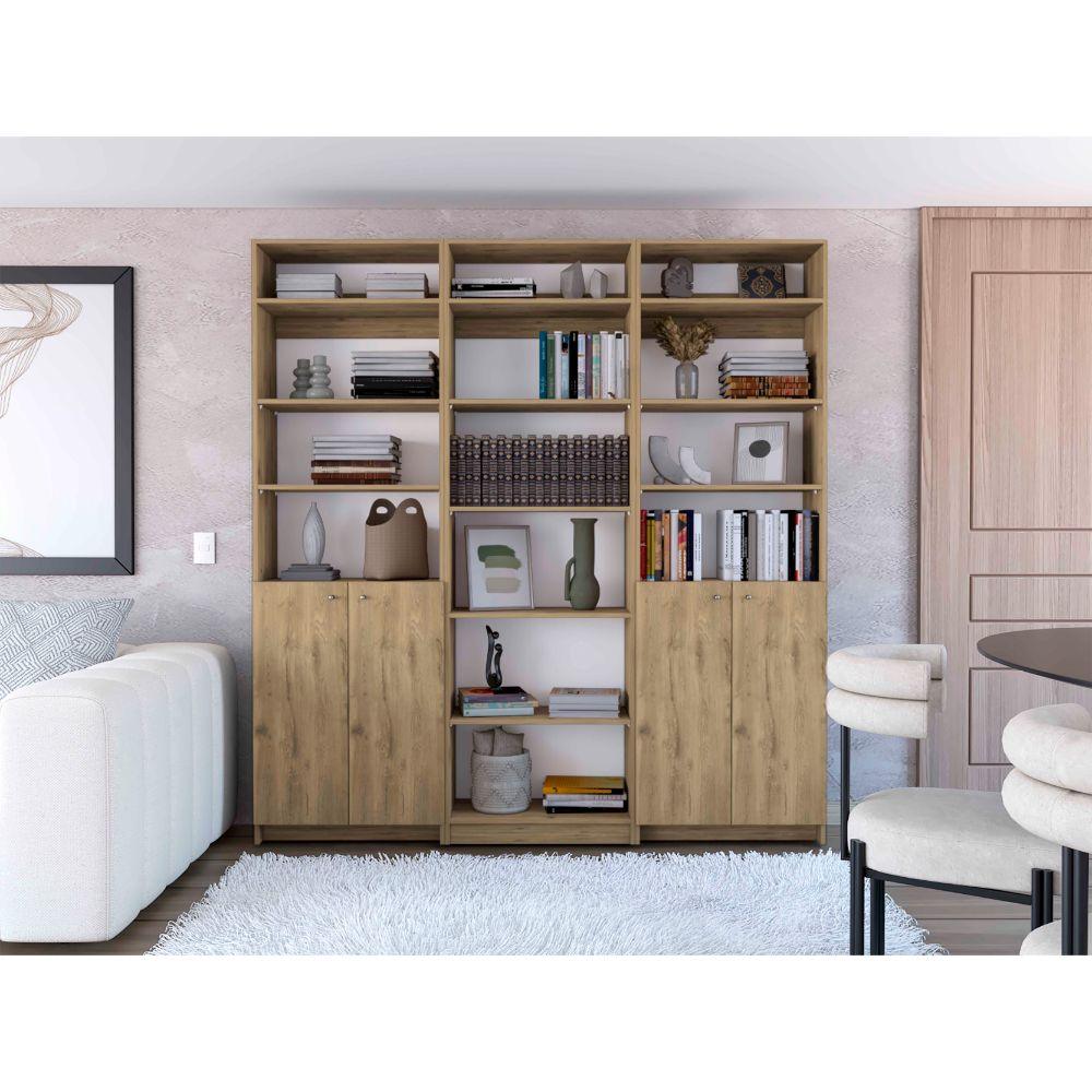 Combo de Bibliotecas Macadamia, Blanco Incluye Tres Bibliotecas y Tres Complementos - VIRTUAL MUEBLES