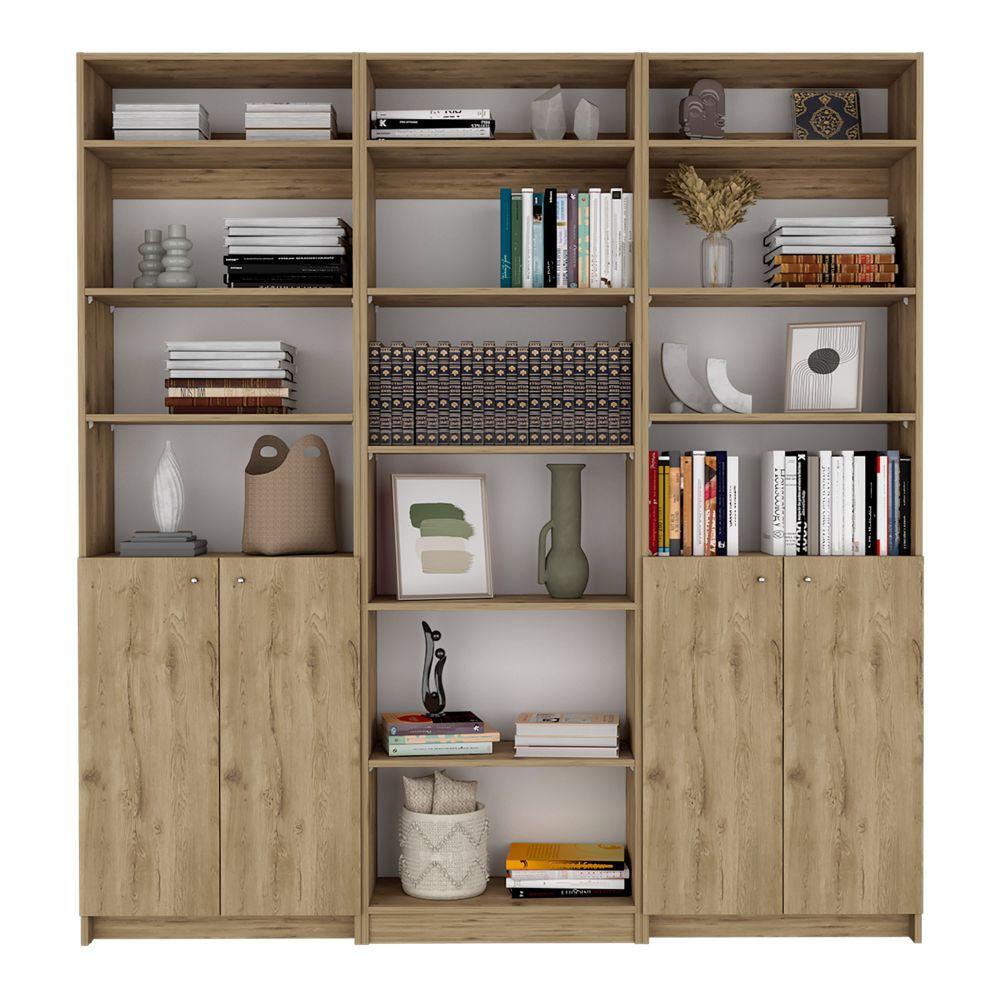 Combo de Bibliotecas Macadamia, Blanco Incluye Tres Bibliotecas y Tres Complementos - VIRTUAL MUEBLES