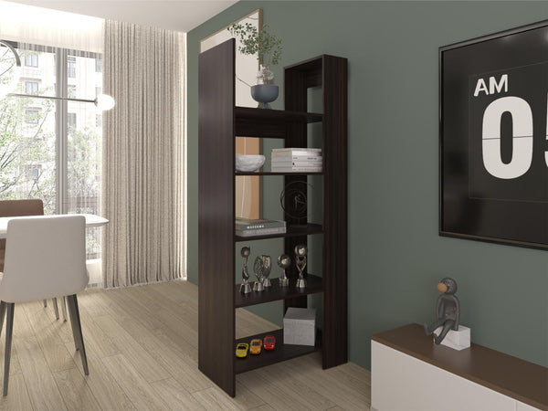 Biblioteca Escalera Woodstock, Nogal Europeo, con con amplios espacios para ubicar libros ZF