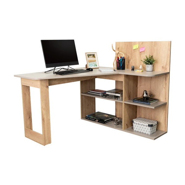 Escritorio En L Andalucia, Café Claro y Cocoa, con Variedad de Entrepaños