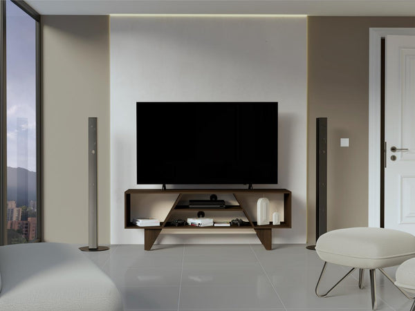 Mesa para TV Pisa, Nogal Europeo y Toquilla, para televisor máximo 65"