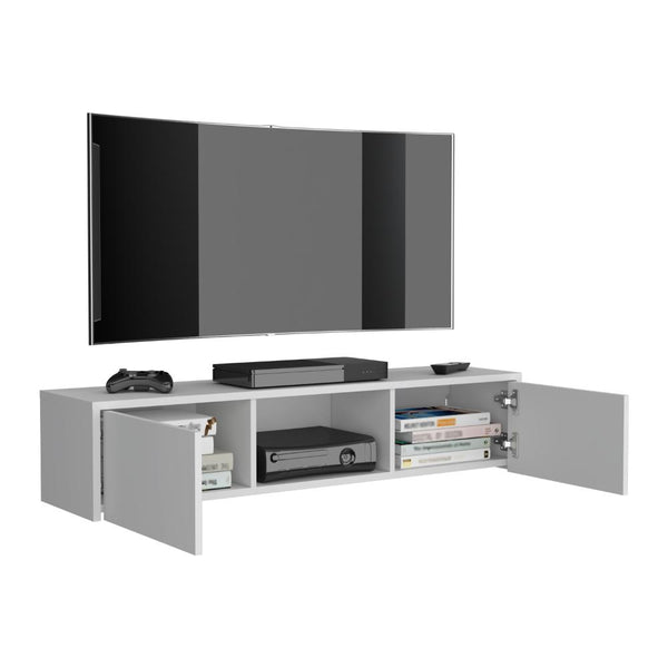 Mesa Para Tv Flotante Gleid, Blanco Duqueza, con Dos Puertas Abatibles