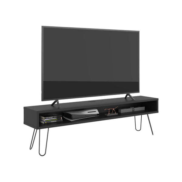 Mesa Para Tv Ralf, Wengue, con patas metálicas y espacio de tv hasta 70 pulgadas