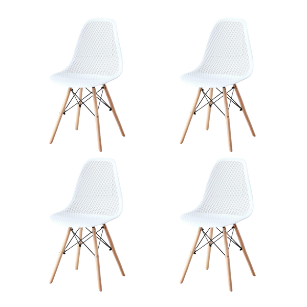 Silla Marcus, Color Blanco, Con espaldar y patas en Madera X4