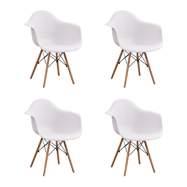 Silla Delia, Color Blanco, Con espaldar y patas en Madera X4