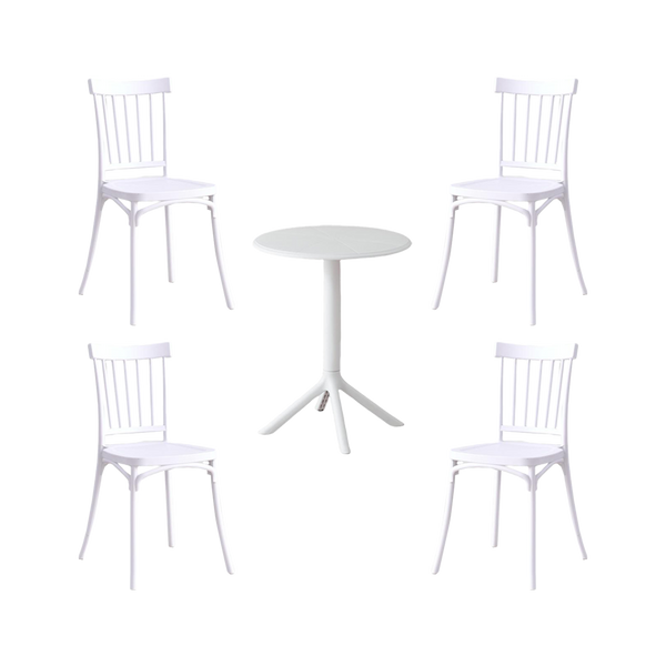 Combo Matias, Incluye Mesa Redonda y 4 Sillas en Color Blanco