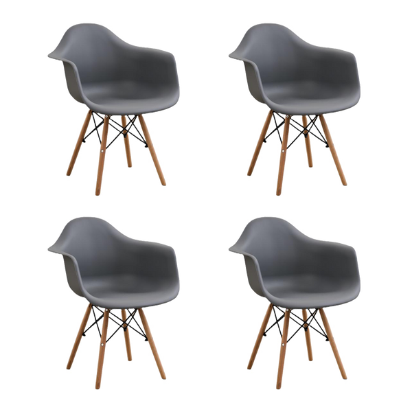 Silla Delia, Color Gris Oscuro, Con espaldar y patas en Madera X4