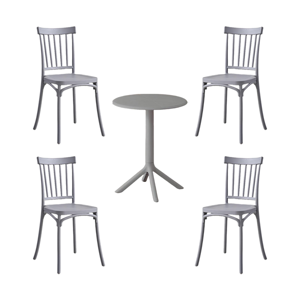 Combo Eclipse, Incluye Mesa Redonda y 4 Sillas en Color Gris Oscuro