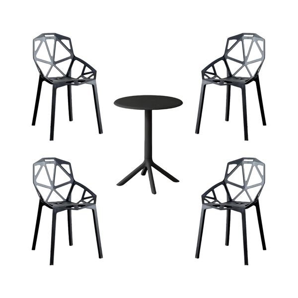 Combo Soltice, Incluye Mesa Redonda y 4 Sillas en Color Negro