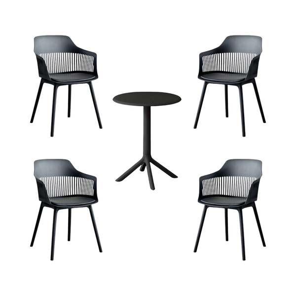 Combo Atlas, Incluye Mesa Redonda y 4 Sillas en Color Negro