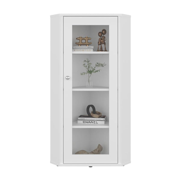 Vitrina Esquinera Genova, Blanco, con una puerta y cuatro entrepaños
